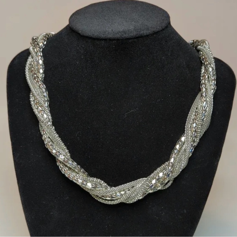 Twisted Silver Mesh Necklace And Earring Set